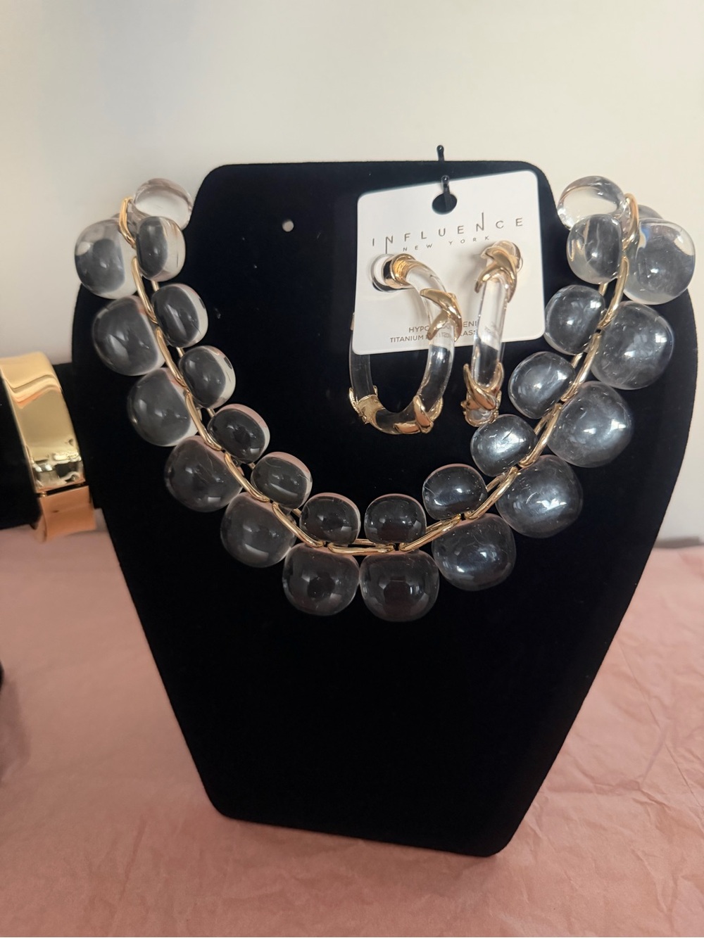 Gray Bubble Necklace & Hoop Earring Set